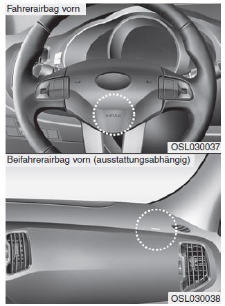 Kia Sportage. Fahrer- und Beifahrerairbag vorn (ausstattungsabhängig)