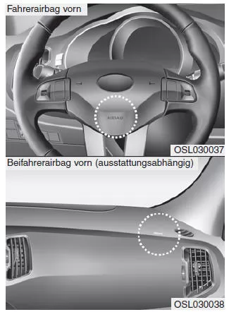 Kia Sportage. Fahrer- und Beifahrerairbag vorn (ausstattungsabhängig)