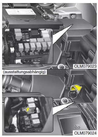 Kia Sportage. Sicherungen ersetzen (Motorraum)