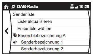 Mazda CX-3. Verwendungsbeispiel (aktualisieren der Senderliste und Wiedergabe von DABRadio)