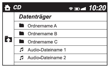 Mazda CX-3. Verwendungsbeispiel (bei der Suche eines Titels von MP3/WMA/AAC CD)