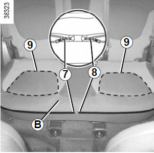 Renault Captur. Sitzbezug des Sitzkissens B wieder aufziehen