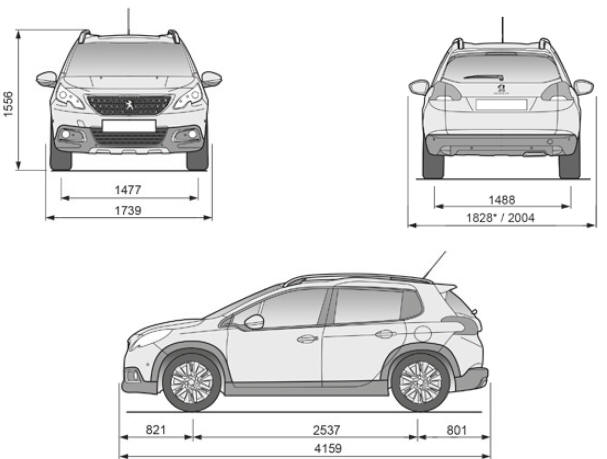 Peugeot 2008. Fahrzeugabmessungen (in mm)